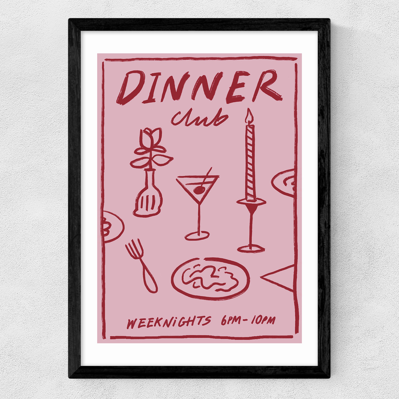 weeknights 6 to 10 art print by nice draws in black frame