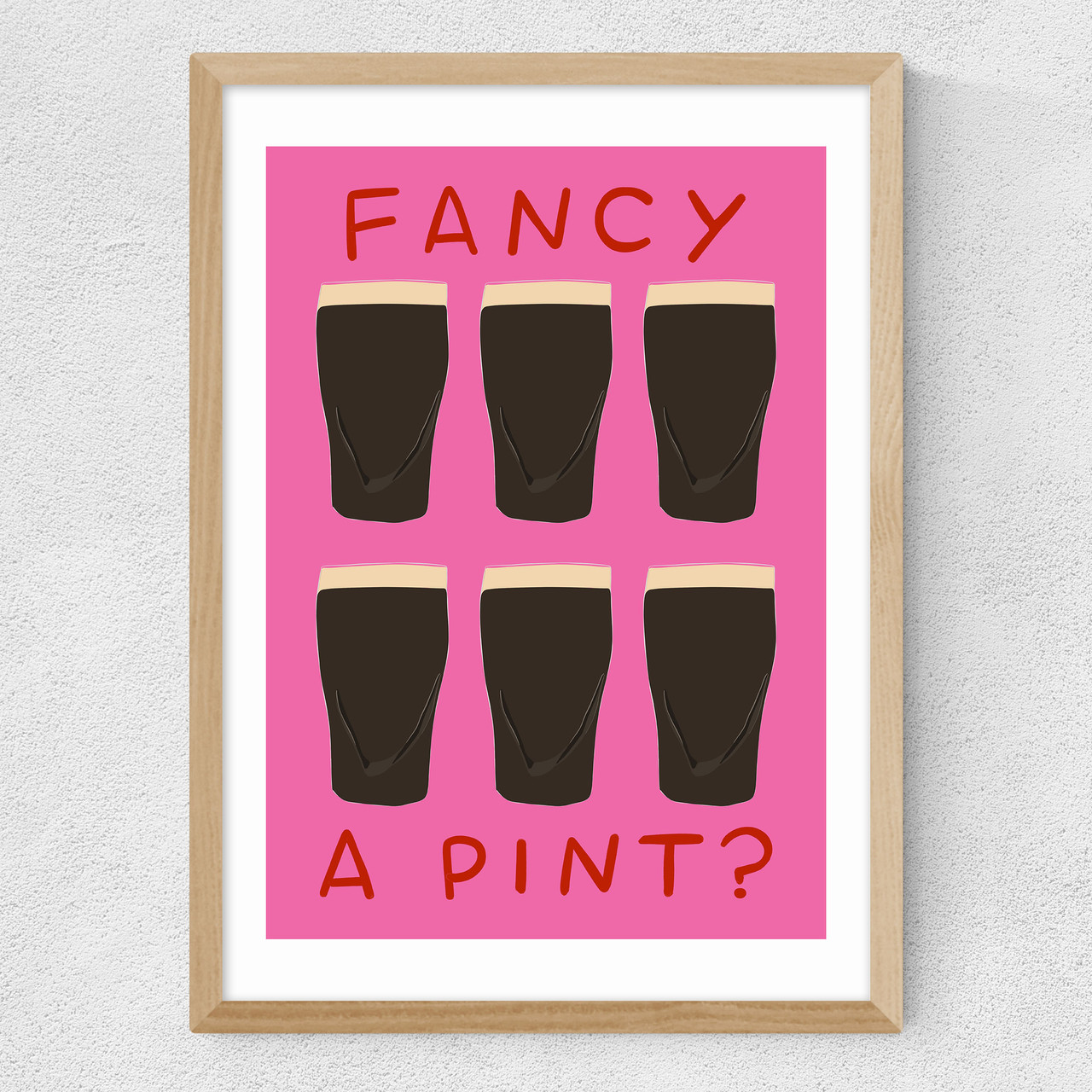 fancy a pint art print by twisted rebel design in oak frame