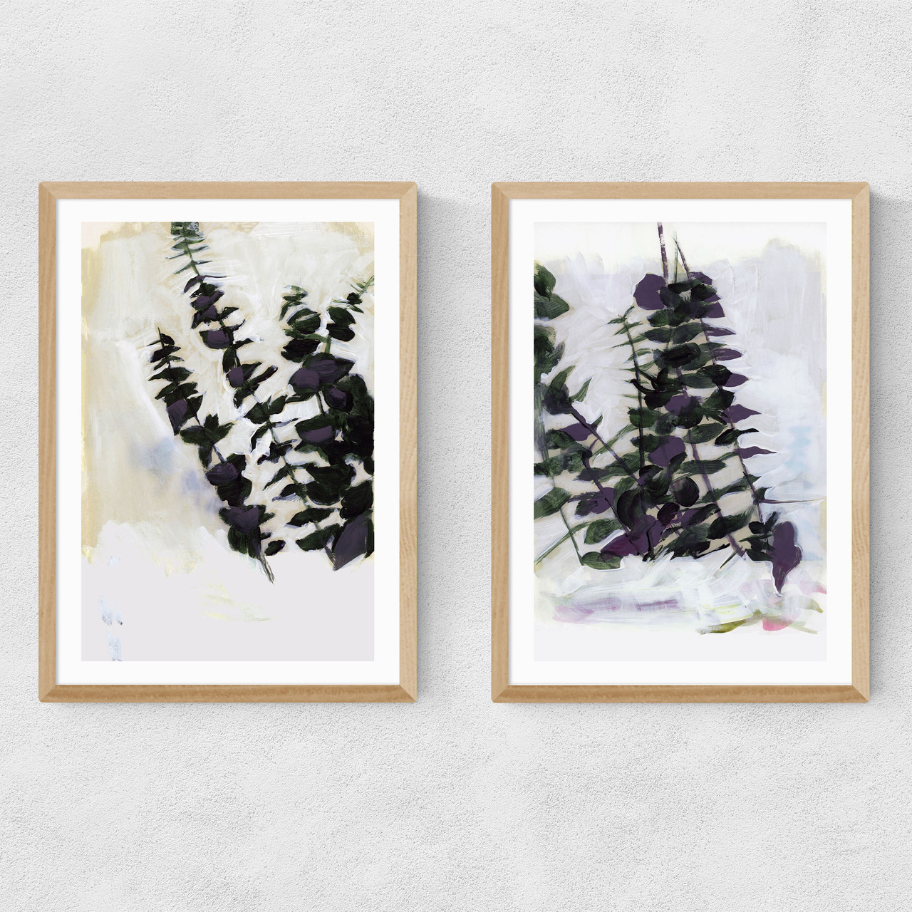 eucalyptus art print set by cartissi in oak frame