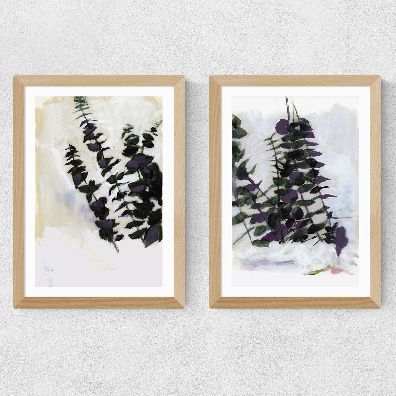 eucalyptus art print set by cartissi in oak frame