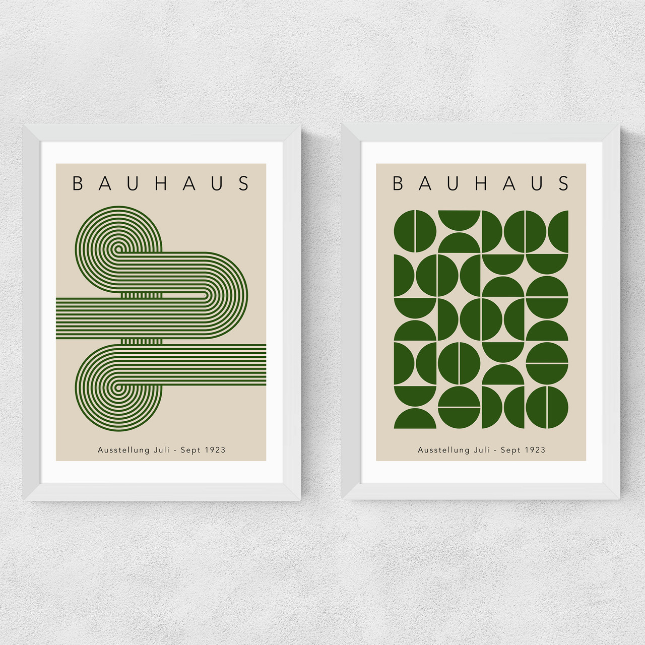 Green Bauhaus Set by Luxe Poster Co in white frame
