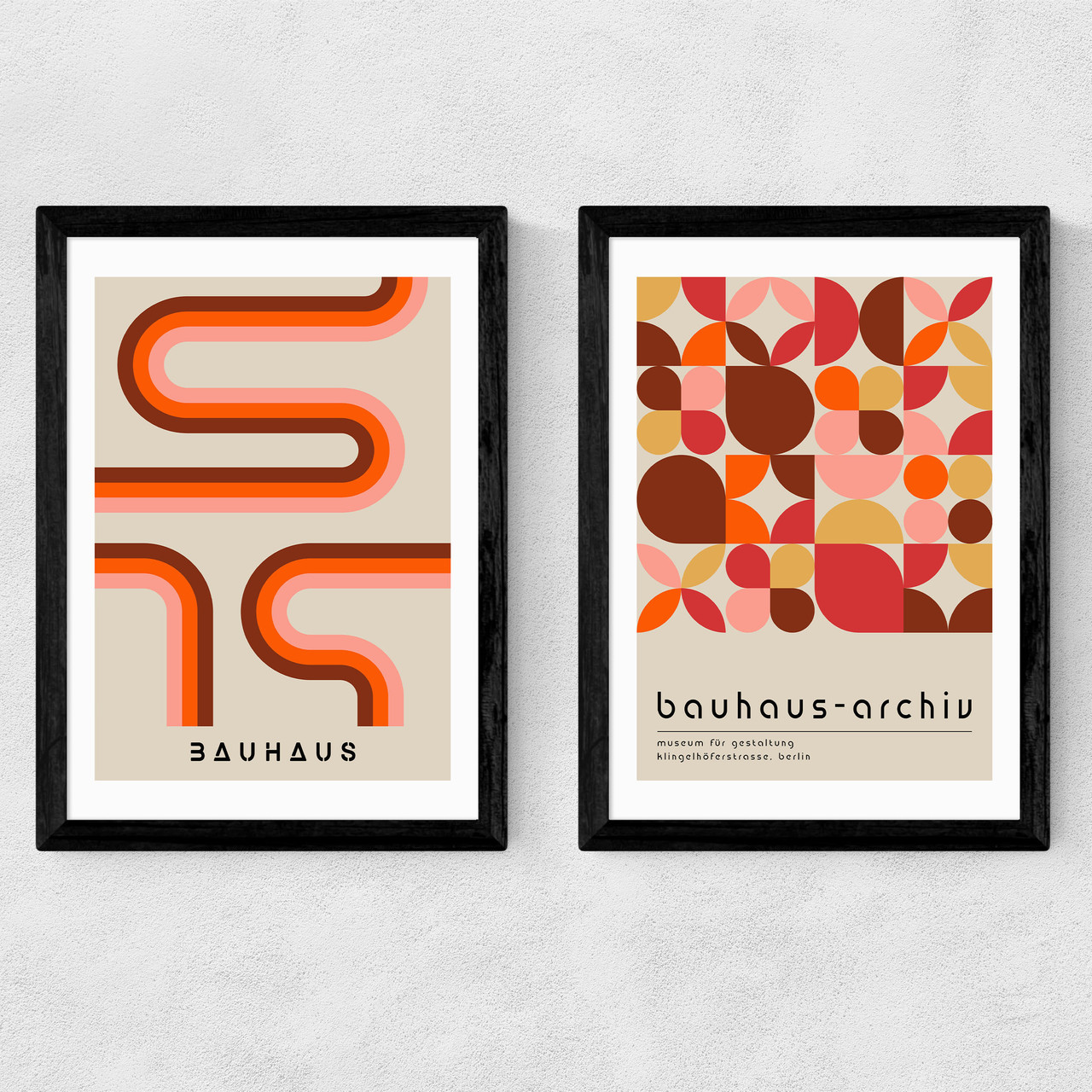 Warm Bauhaus Set by Luxe Poster Co in black frame