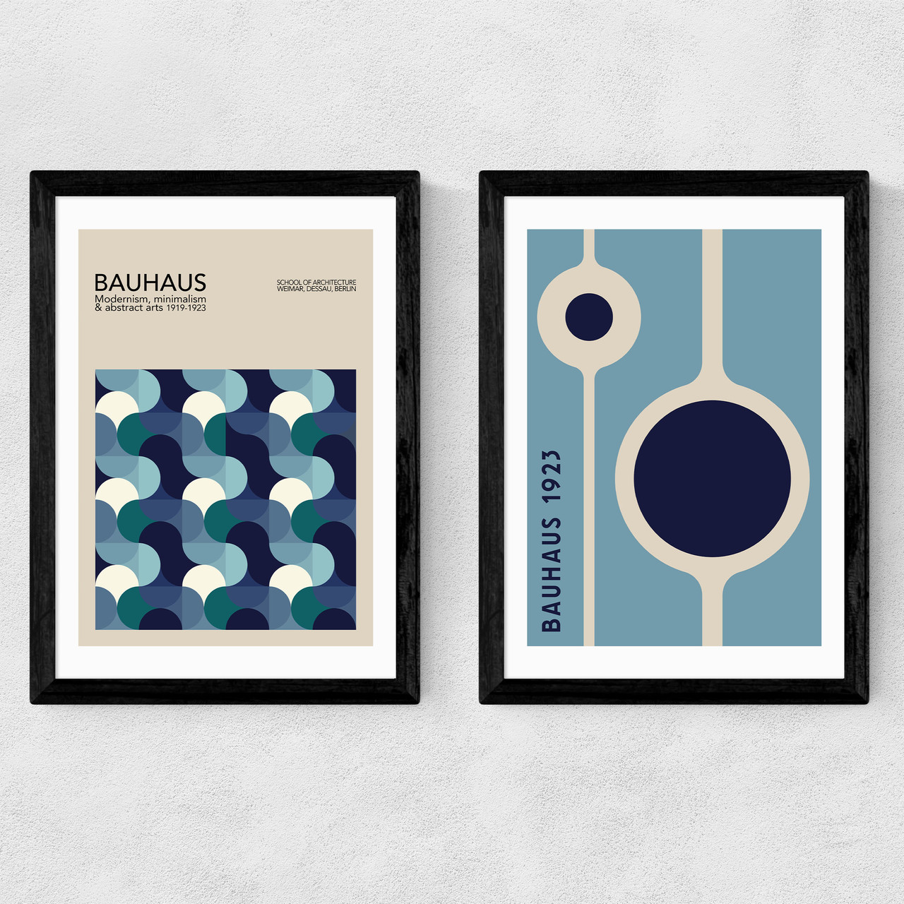 Blue Bauhaus Set by Luxe Poster Co in black frame