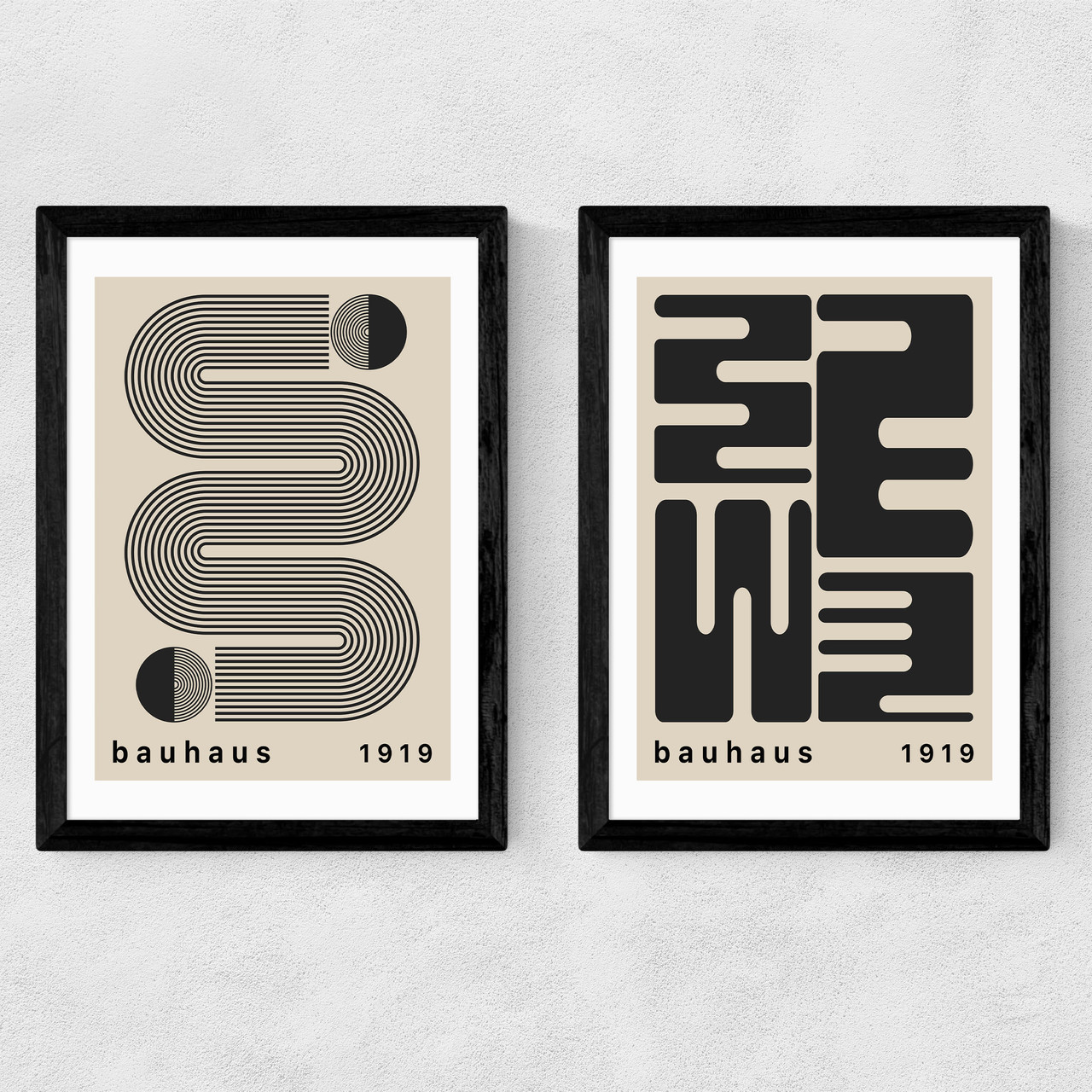 Black Bauhaus Set by Luxe Poster Co in black frame
