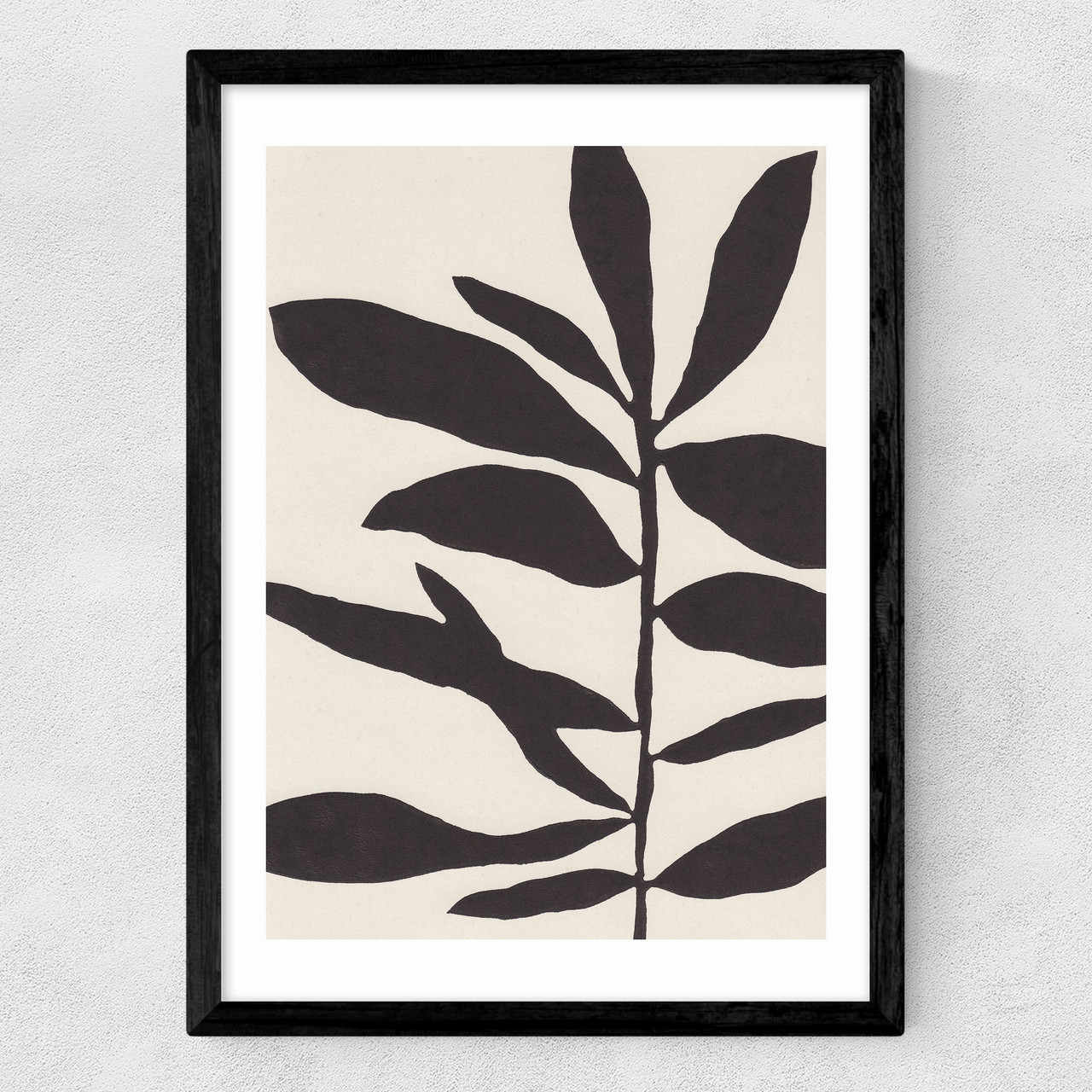 linocut branch III white and black art print by alisa galitsyna in black frame