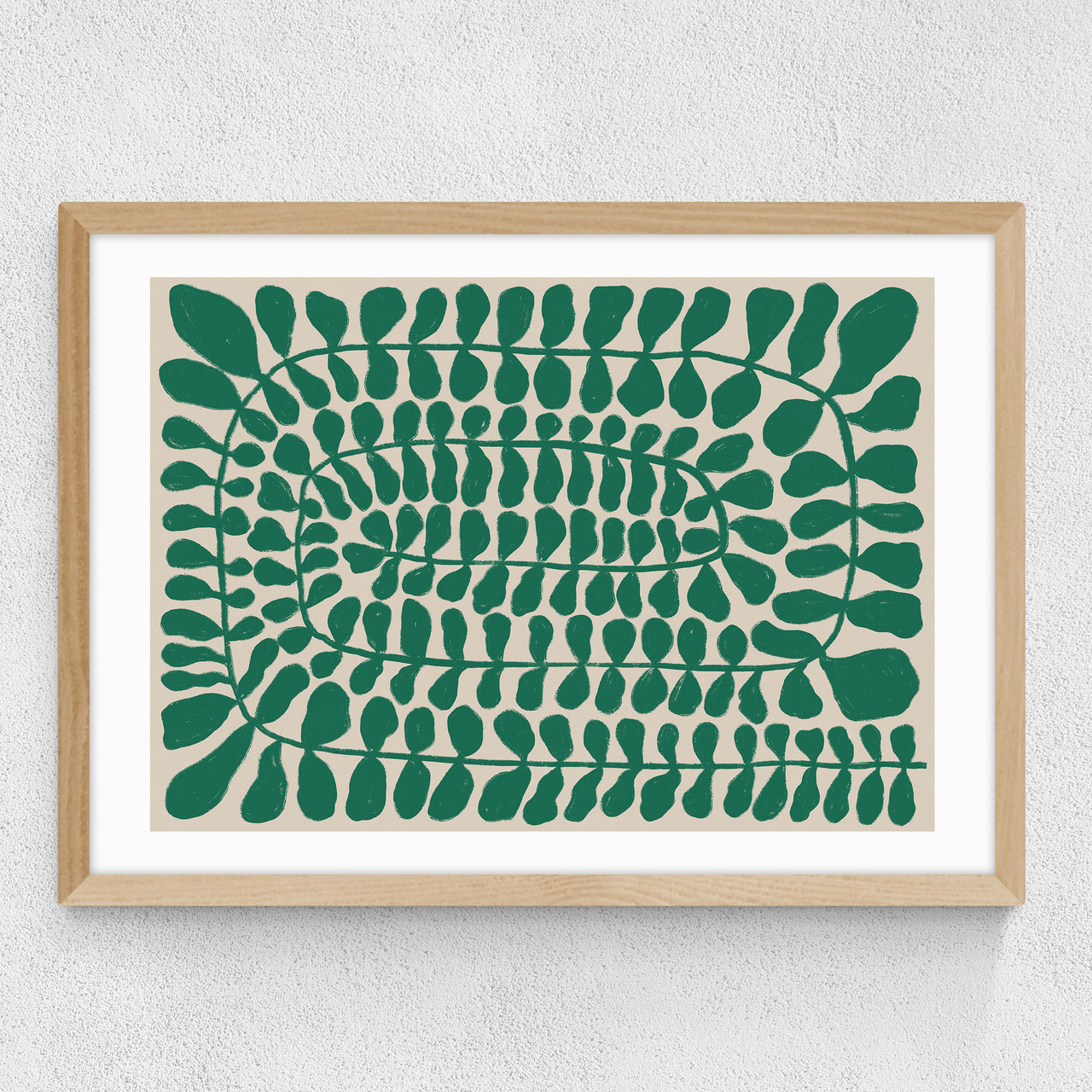 one hundred leaved landscape green art print in oak frame