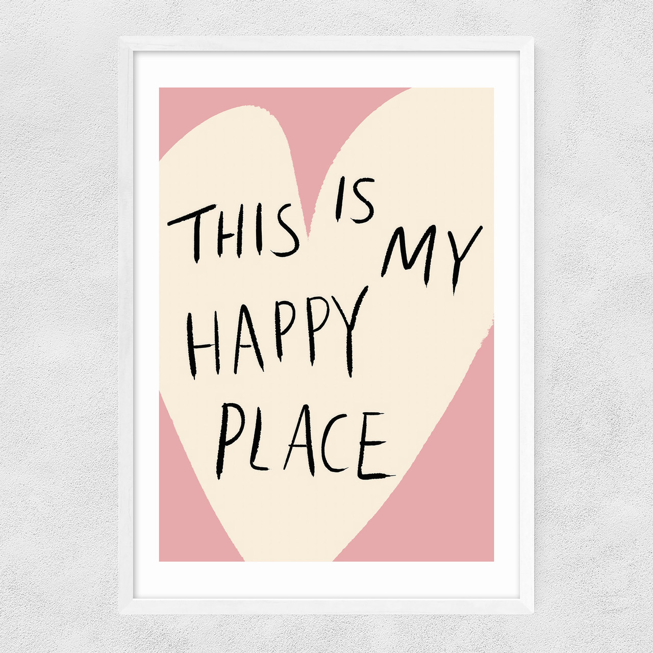 my happy place heart art print by amber may art in white frame
