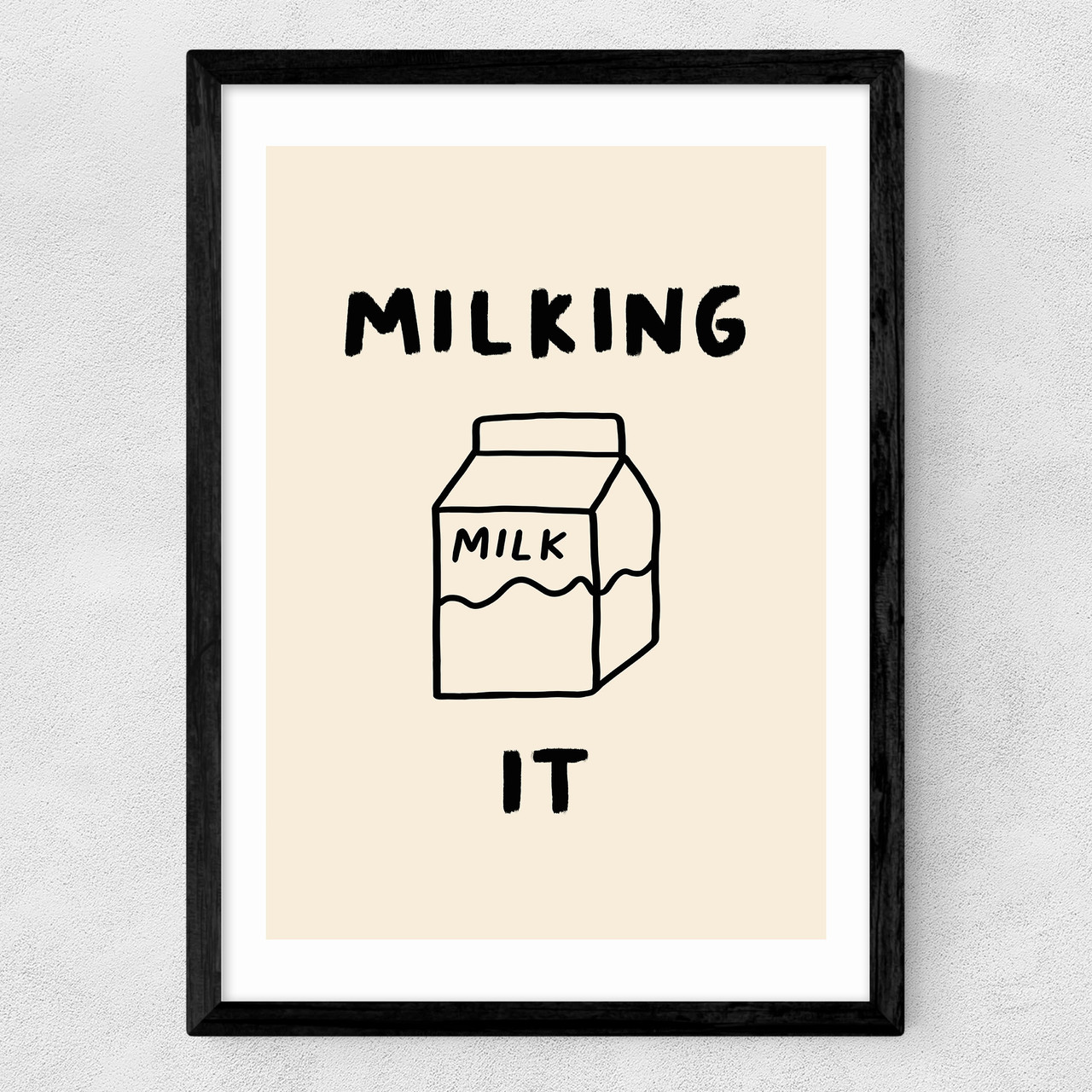 milking it art print by amber may art in black frame
