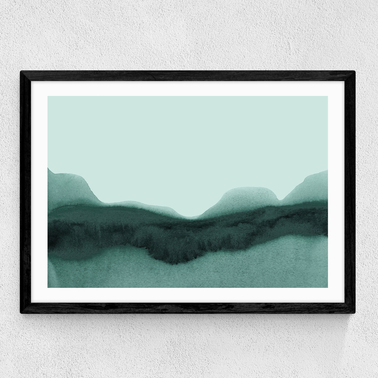 abstract landscape green art print by iris lehnhardt in black frame