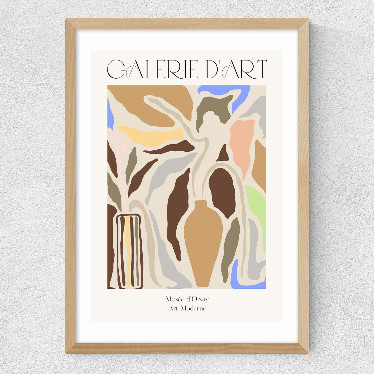 abstract pottery art print by luxe poster co in oak frame