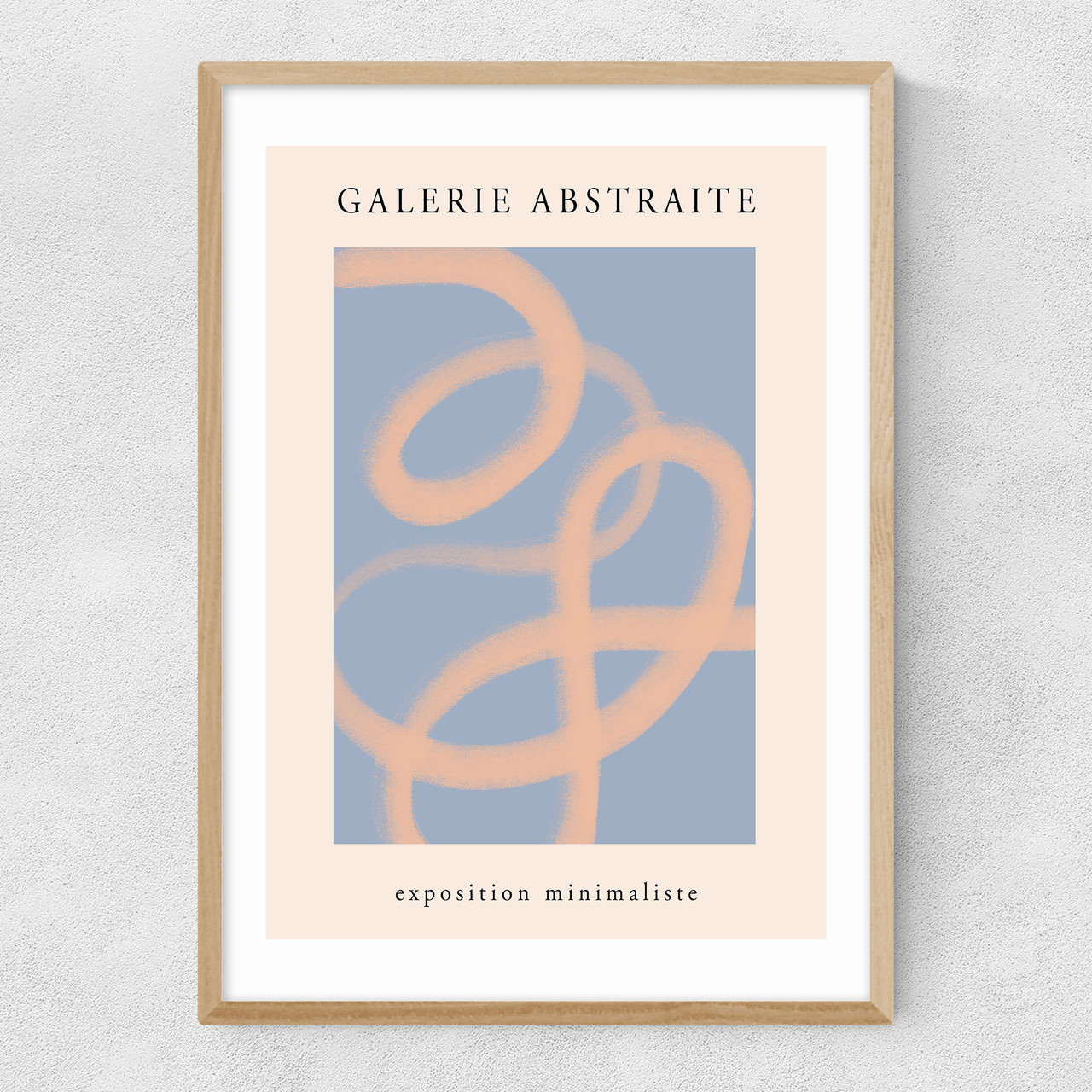 peach abstract art print by luxe poster co in oak frame