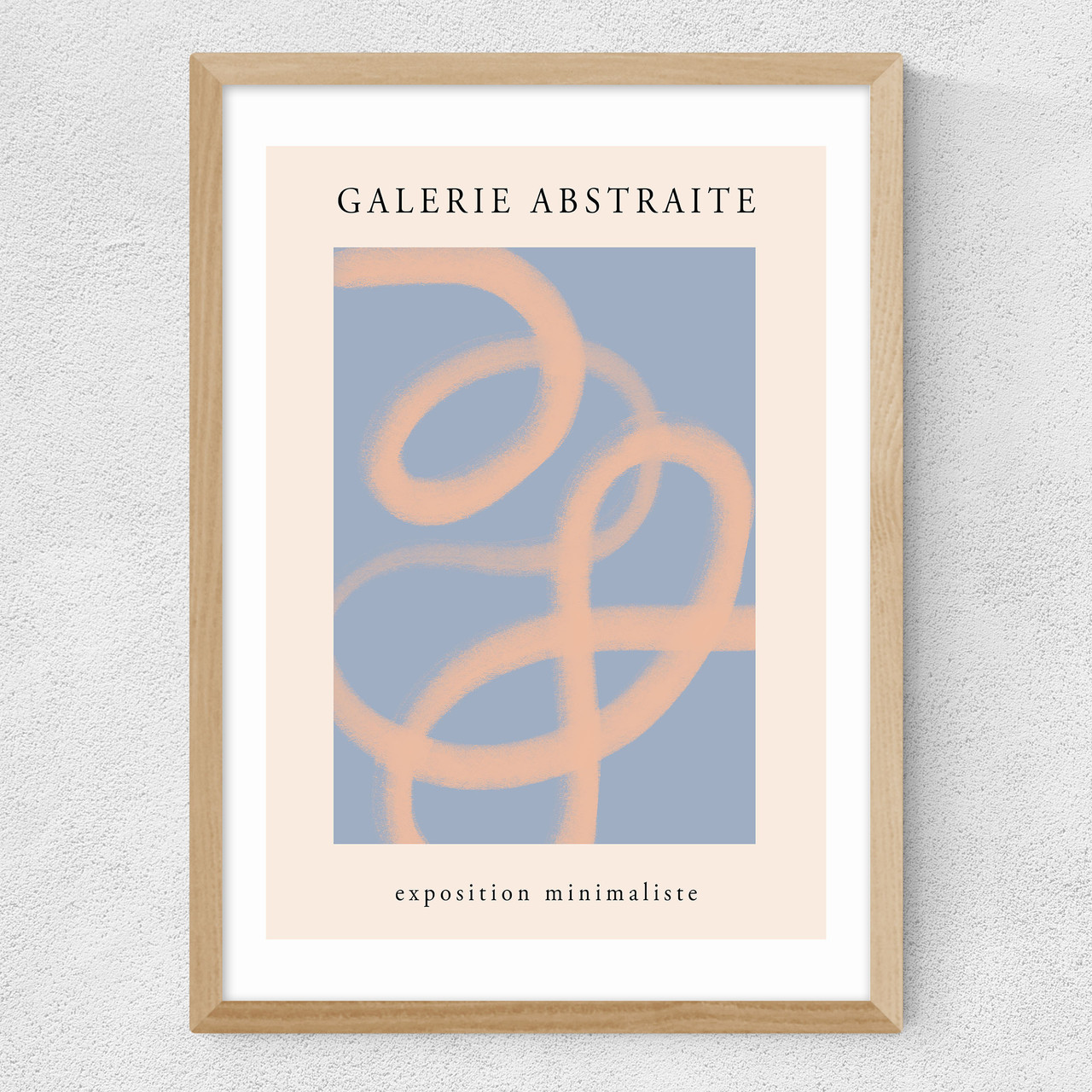 peach abstract art print by luxe poster co in oak frame