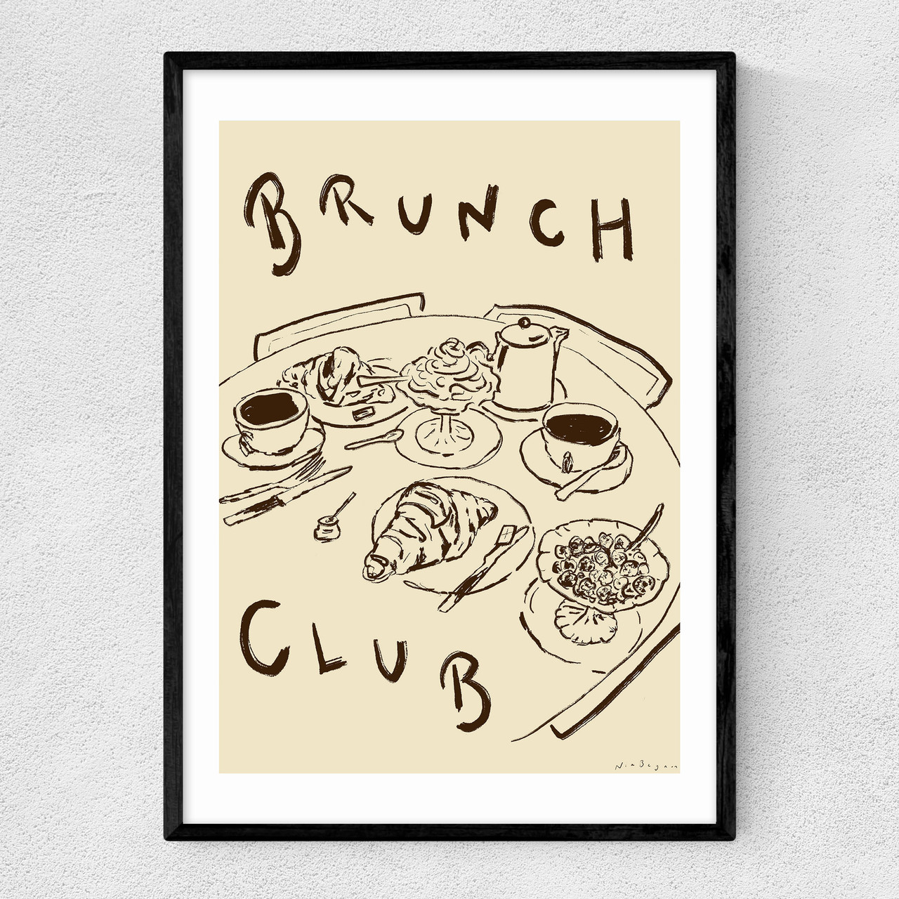 welcome to brunch club art print by nia beynon in black frame