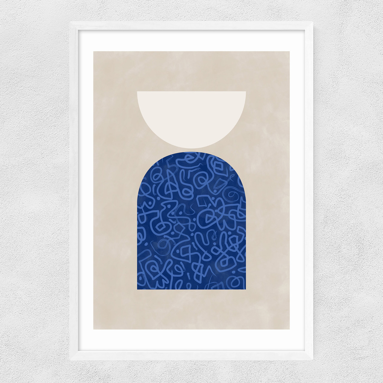 blue geometric shapes II art print by the print republic in white frame
