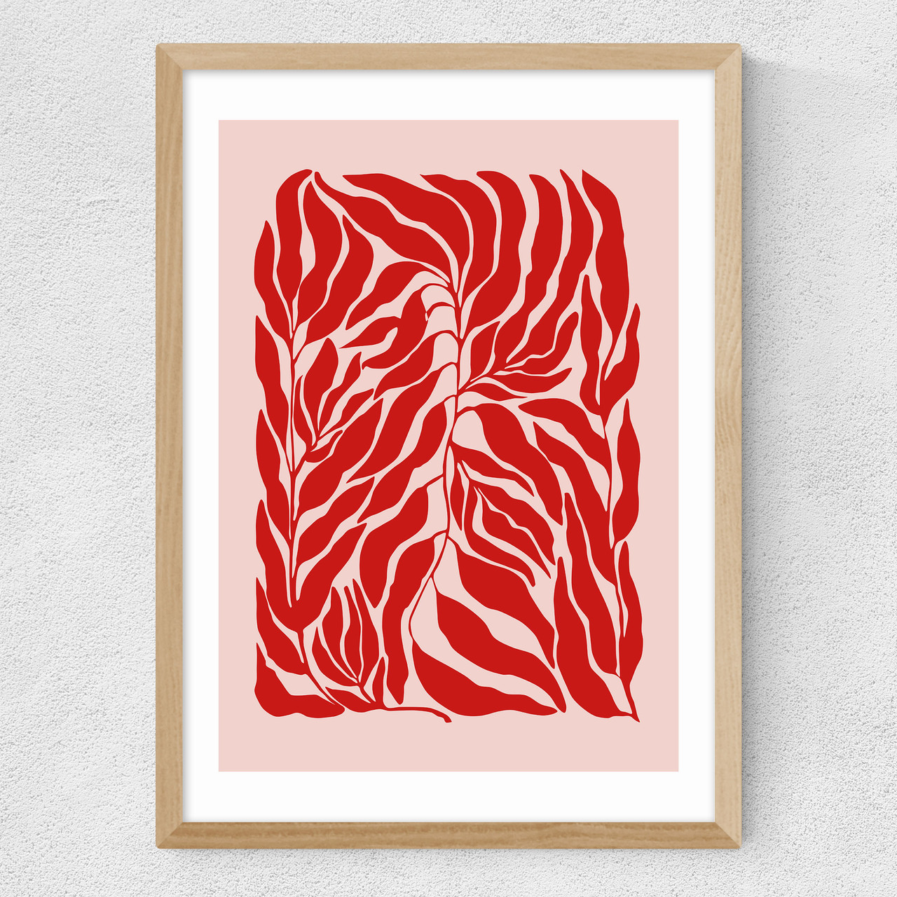 pink & red botanical poster art print by the print republic in oak frame