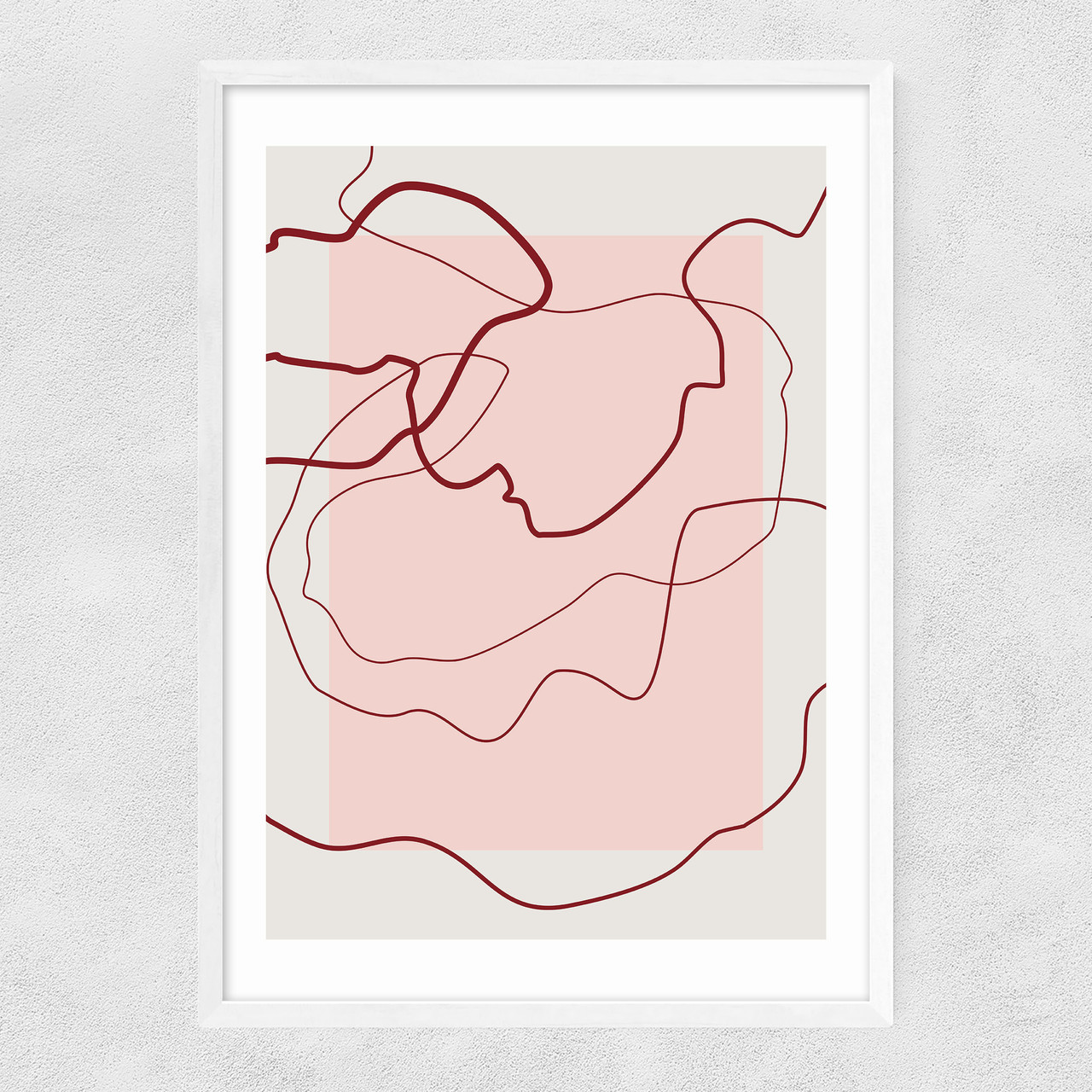 pink & red lines art print by the print republic in white frame