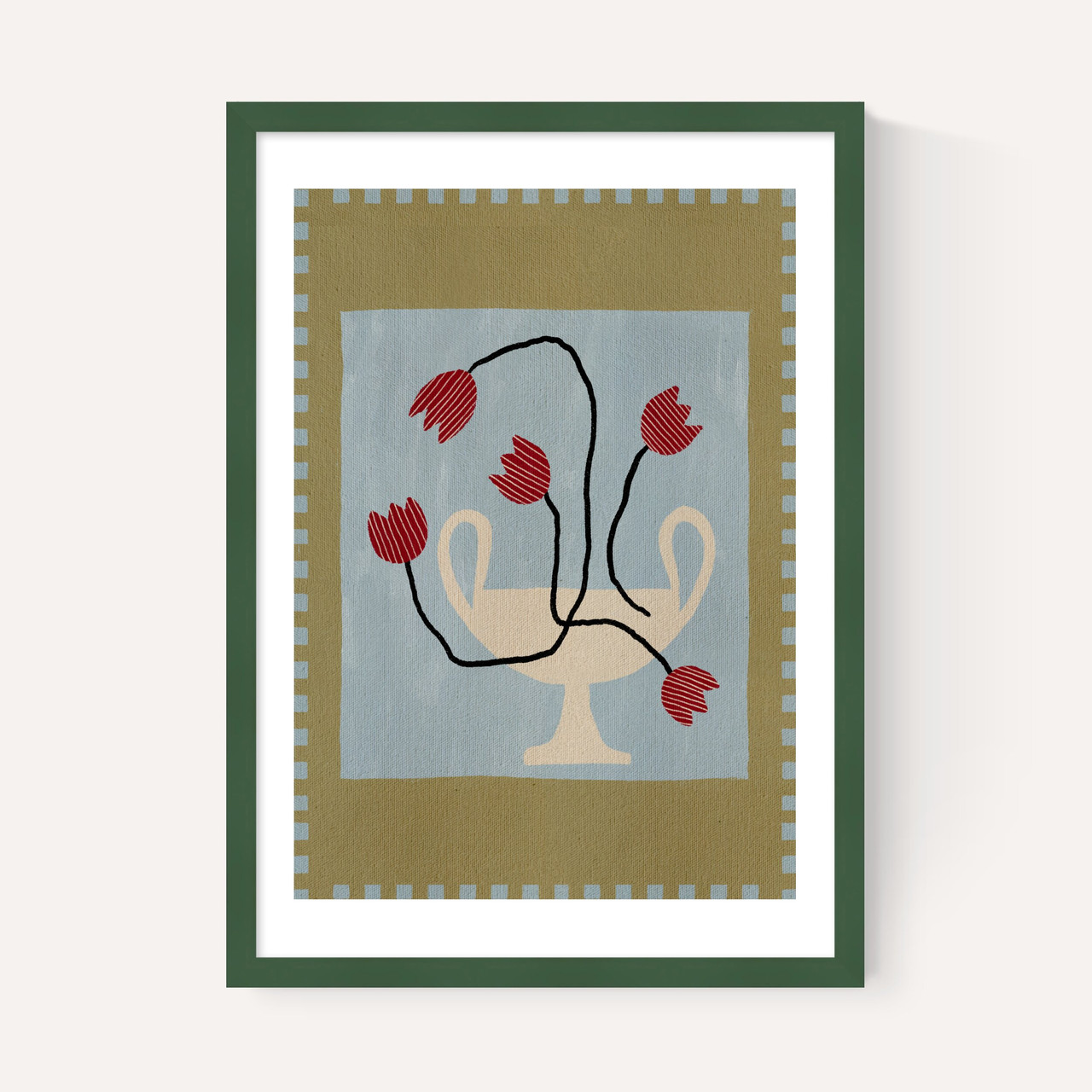 out of vase blooms VI art print by shatha dafai in green frame