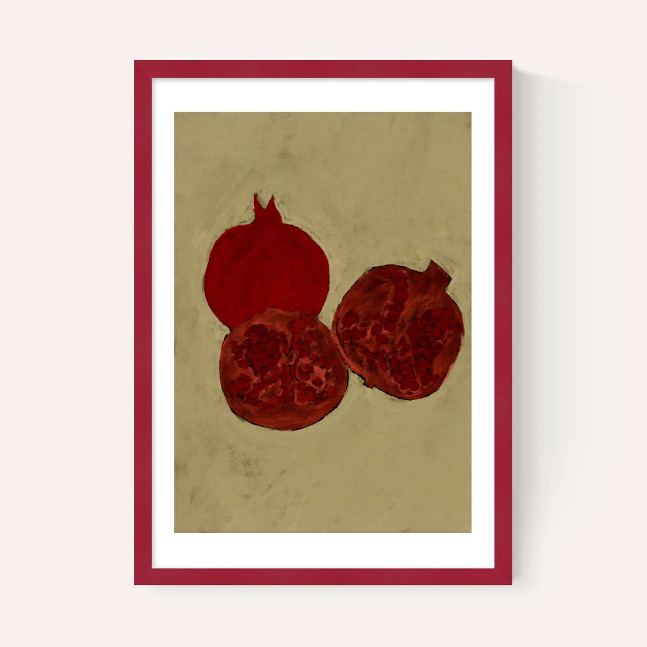 winter fruit art print by shatha dafai in burgundy frame