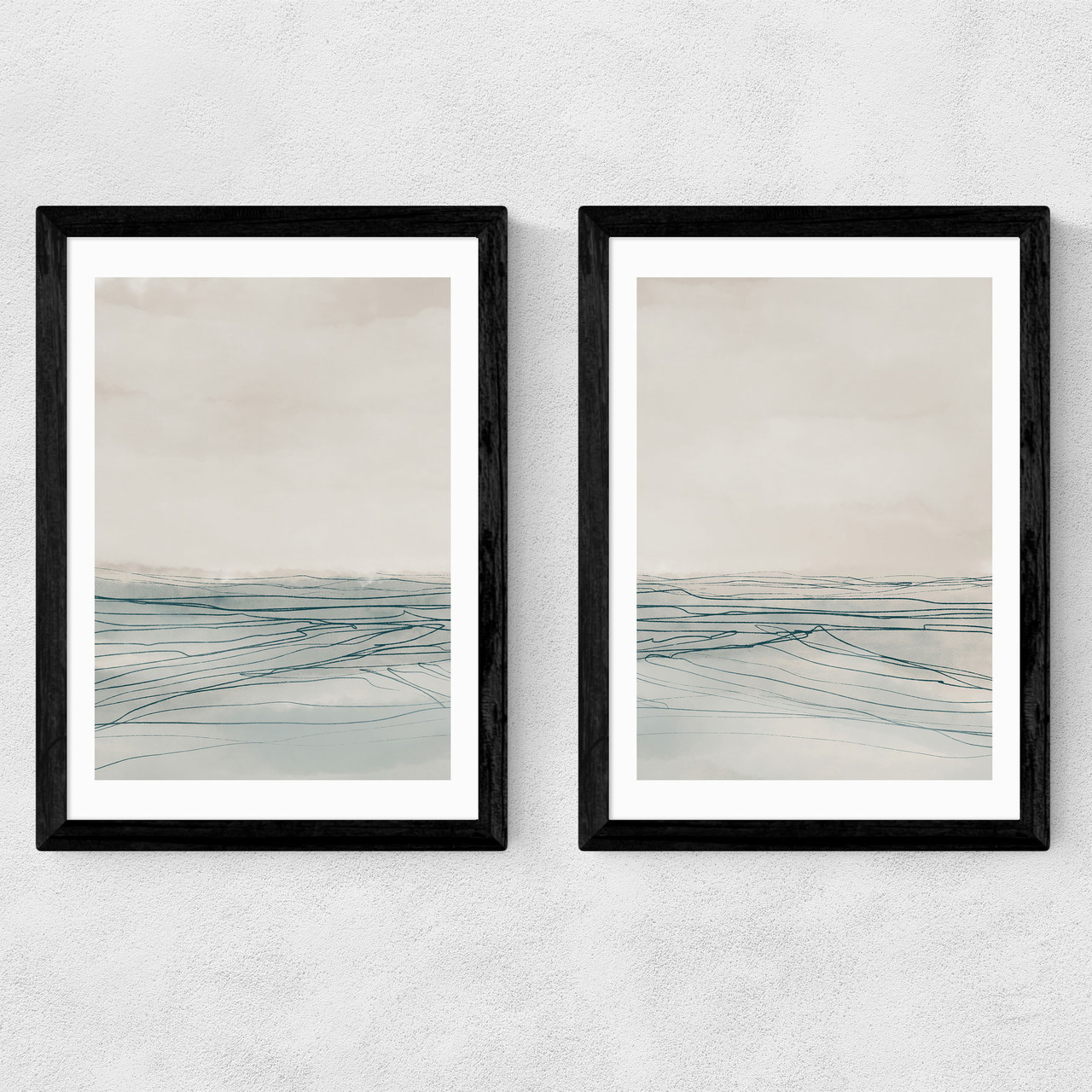 still sea set art print by dan hobday in black frame