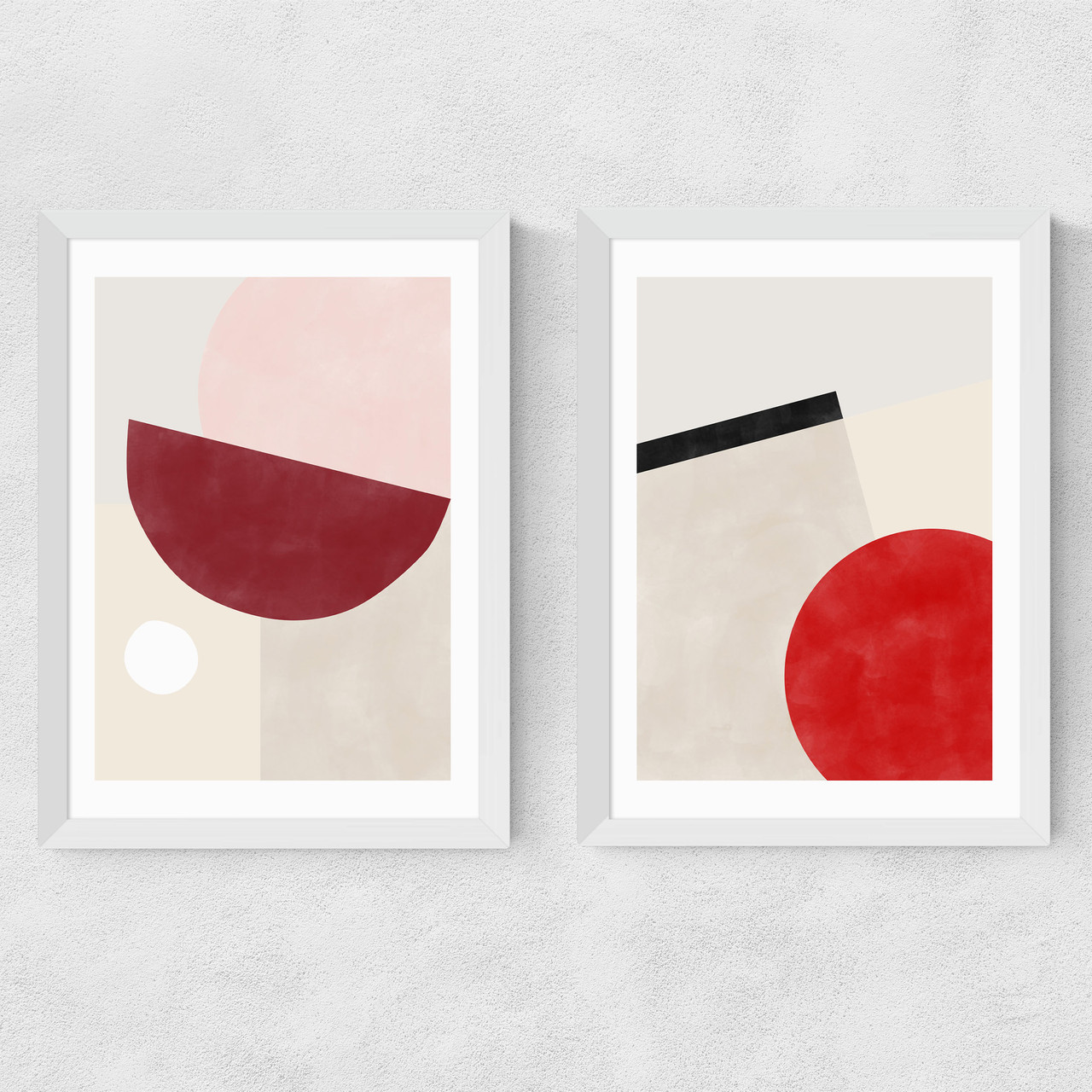 pink and red graphic set art print by the print republic in white frame