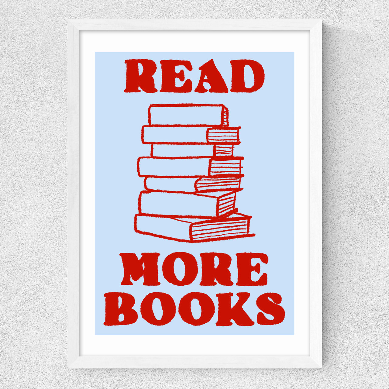 read more books art print by emmy lupin studio in white frame