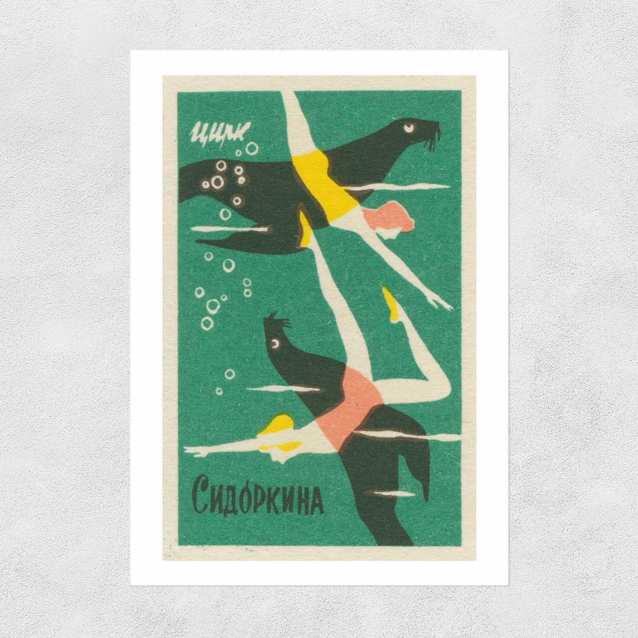 Swimmers and Sea Lions Matchbox Unframed Print