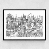 London Jungle Black and White Narrow Black Frame