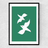 Love Birds In Green Narrow Black Frame