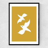 Love Birds In Mustard Narrow Black Frame