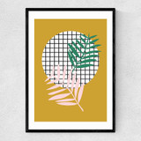 Palm Leaves In Mustard Narrow Black Frame