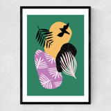 Tropical Bird In Green Narrow Black Frame