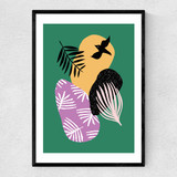 Tropical Bird In Green Narrow Black Frame