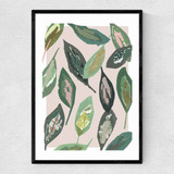 Muted Collage Foliage Leaves Narrow Black Frame