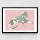 Pink And Green Hand-drawn Cat Collage Medium Black Frame