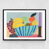 Still Life Colourful Fruit Bowl Collage Narrow Black Frame