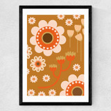 Mustard Retro Pattern Medium Black Frame