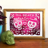 Day of the Dead Pink Skull Metallic Foil Unframed Print