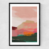 Green and Pink Abstract I Narrow Black Frame