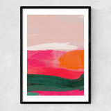 Green and Pink Abstract III Narrow Black Frame