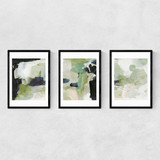 Green Abstract Triptych Narrow Black Frame