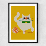 Cat With Yarn Narrow Black Frame