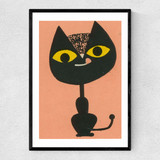 Cat Matchbox Label Narrow Black Frame