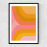 Retro Rainbow in Pink and Yellow Narrow Black Frame