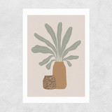 Two Brown Vases And Green Plant Unframed Print