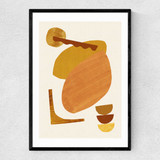 Abstract Collage With Warm Shapes Narrow Black Frame