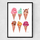 Rainbow IceCream Cones Narrow Black Frame
