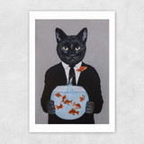 Cat With Fishbowl Unframed Print