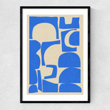 Modern Abstract Shapes in Blue Narrow Black Frame