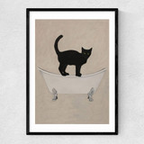 Cat On Bathtub Narrow Black Frame