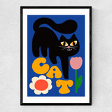 Cat and Tulip Narrow Black Frame